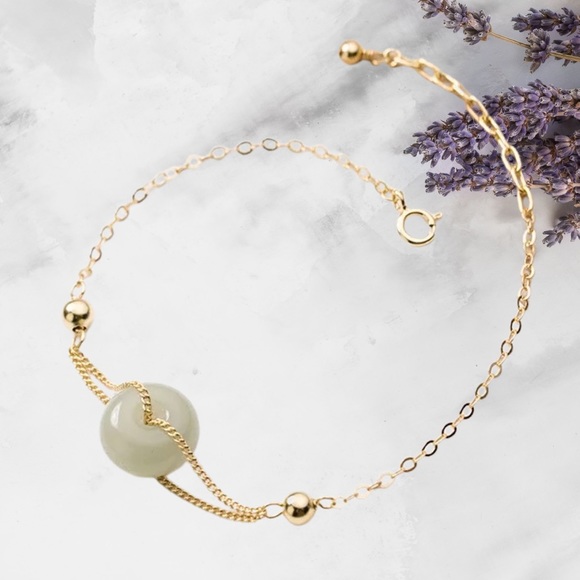 14k GOLD REAL JADE Bracelet - Picture 2 of 6